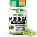 Bio Moringa, Nährstoff-Dense Antioxidans Unterstützung mit Vitamin C, A, E, Calcium, Kalium, Eisen, Magnesium, Protein & Aminosäuren für Hydration & Energie, Vegan, 1200 MG pro Servierung, 90 CT