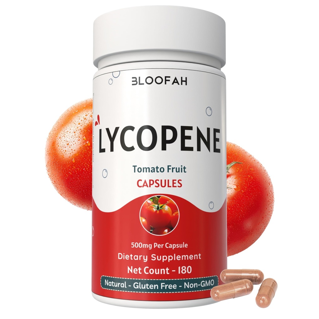 Poudre de tomate Capsules 500mg - 180 Compte (Lycopène) Supplément caroténoïde naturel pour la santé et le bien-être