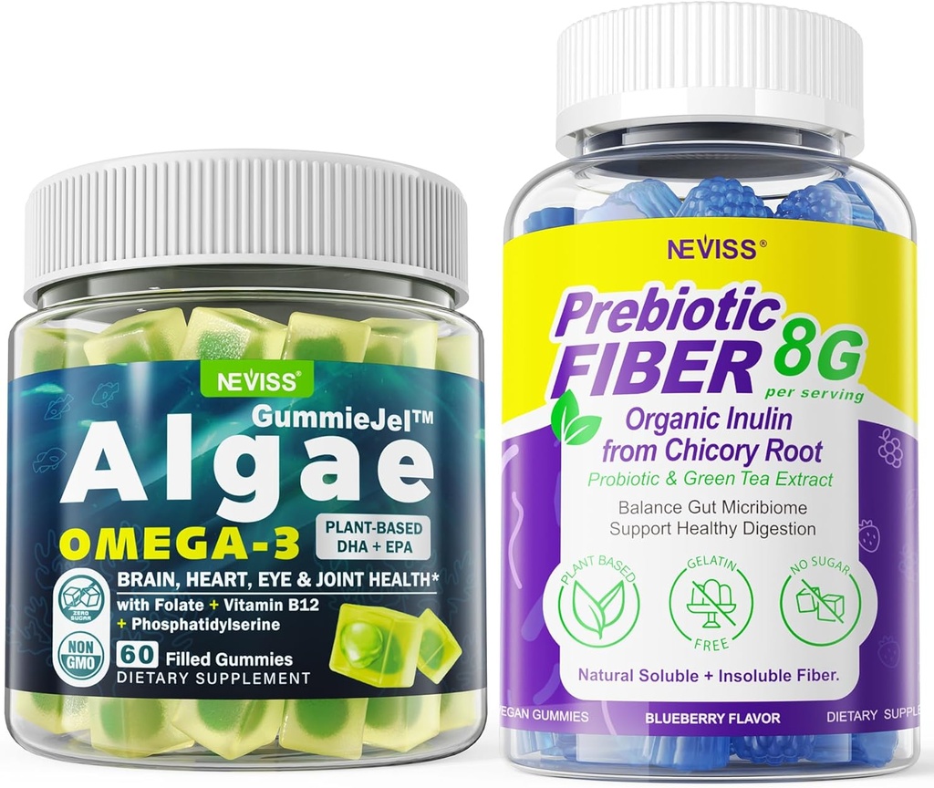 Vegan Omega 3 Gummie 1000mg + Prebiotische Fasergummis für Erwachsene 8g