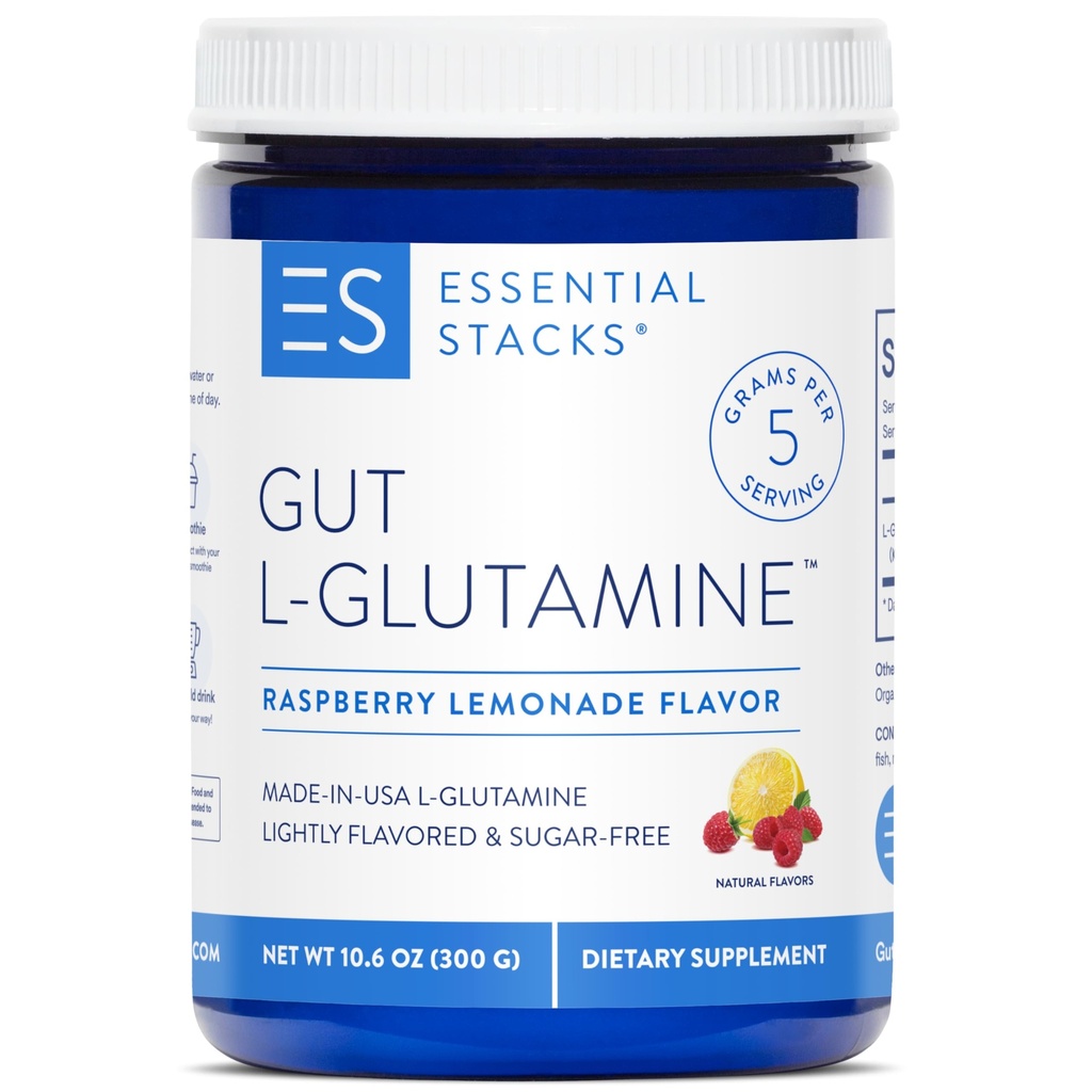 Essential Stacks Gut L-Glutamin Pulver - Exklusiv Made in USA - Pure L Glutamine Pulver für Gut Health (50 Servierungen, Raspberry Lemonade)