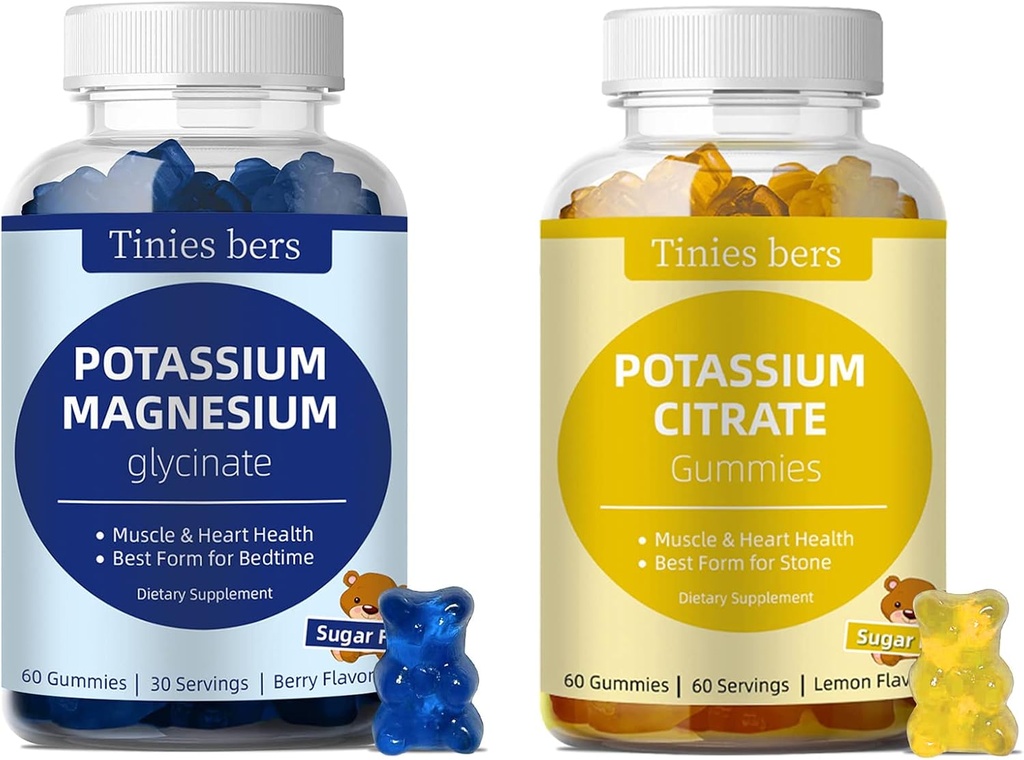 Kalium-Zitrat-Gummi und Kalium-Magnesium-Glycinat-Gummi für Erwachsene und Kinder, Zucker freie Gummie
