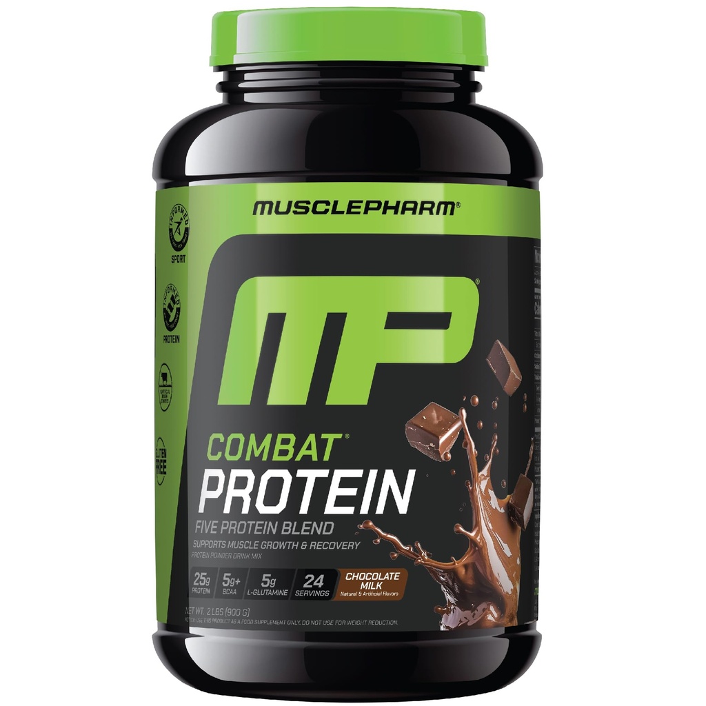 MusclePharm Combat Protein Powder, Chocolate Milk Flavor, Fuels Muscles for Productive Workouts, 5 Protein Sources einschließlich Whey Protein Isolate & Egg Albumin, Gluten Free, 2 lb, 24 Portionen