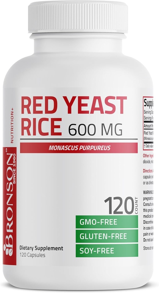 Bronson Red Yeast Rice 600 MG Monascus Purpureus Kräutergesundheit, Non-GMO, 120 Kapseln