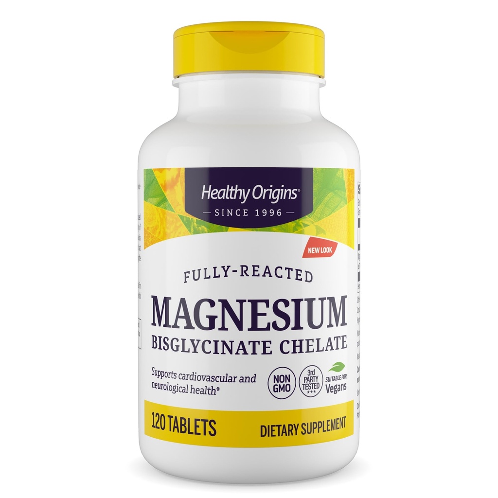 Gesunde Herkunft Magnesium Bisglycinat Chelat (Non-GMO, Glutenfrei, Herz-Kreislauf-Unterstützung, Knochenunterstützung, Neurologische Unterstützung, Vegan), 120 Tabletten