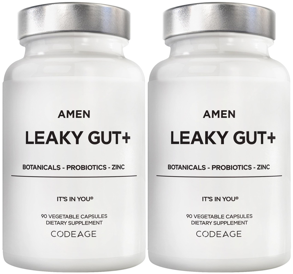 Amen Supplement de Gut - Formule avancée avec Biodisponible L Glutamine, Zinc, Turmeric, DGL Racine de réglisse - Racine de marshmallow - Probiotiques et prébiotiques fermentés - Vegan, Non-OGM - 2-Pack