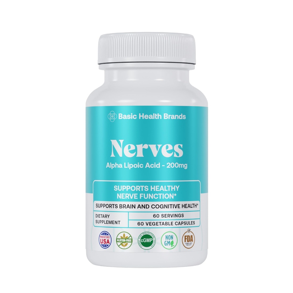 Marques de base Nerves Alpha acide lipoïque, 200 mg, fonction neuronale (paquet de 1)