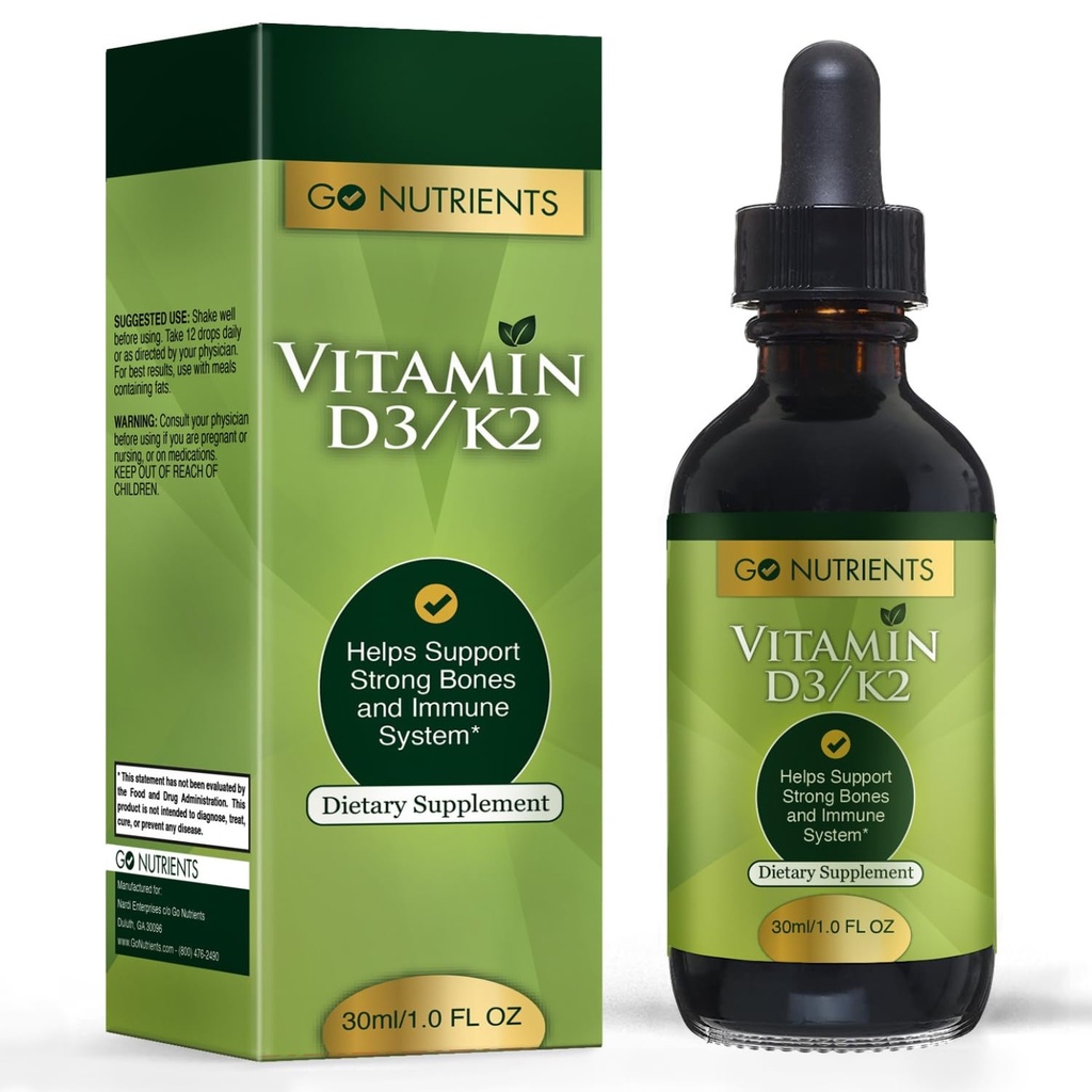 Vitamin D3 K2 Tropfen – Flüssige VIT D Ergänzung mit MK7 für Erwachsene & Kinder – Hohe Absorption Sublinguale Unterstützung für Knochen, Herz-Kreislauf-, Herz- und Immungesundheit – 1 Unze, 90 Servierungen