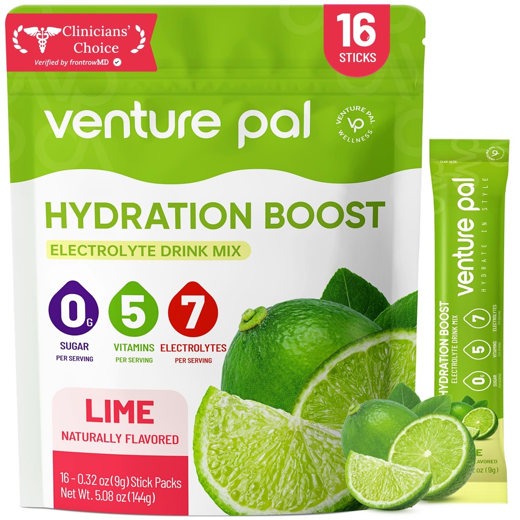 Venture Pal Sugar Free Electrolyte Powder Packets - Liquid Daily IV Hydration Packets | Electrolytes Drink Mix with 5 Vitamins & 7 Electrolytes | Keto Friendly | Non-GMO | Certified Vegan | 16 Sticks