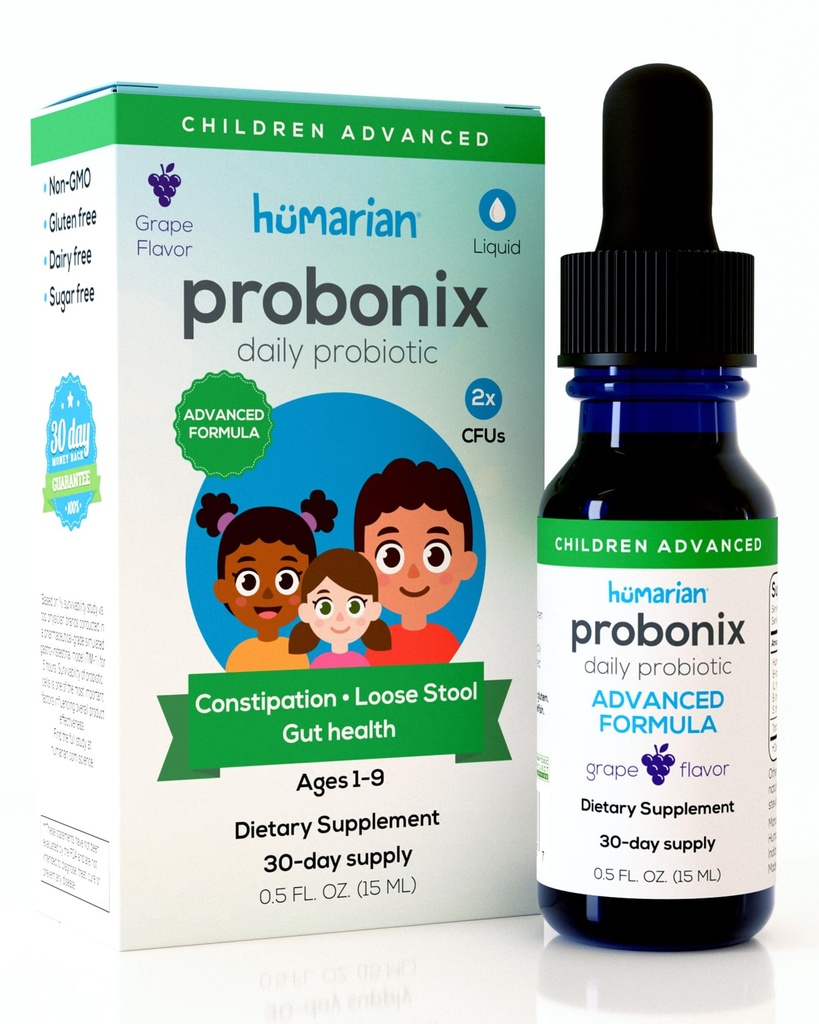 Probiotiques liquides avancés de Probonix Humarien pour les enfants 30 livres et plus - Des gouttes probiotiques pour les enfants de 8 étapes pour fortifier la santé, l'immunité et plus - 30 jours d'approvisionnement - Saveur de raisin savoureux