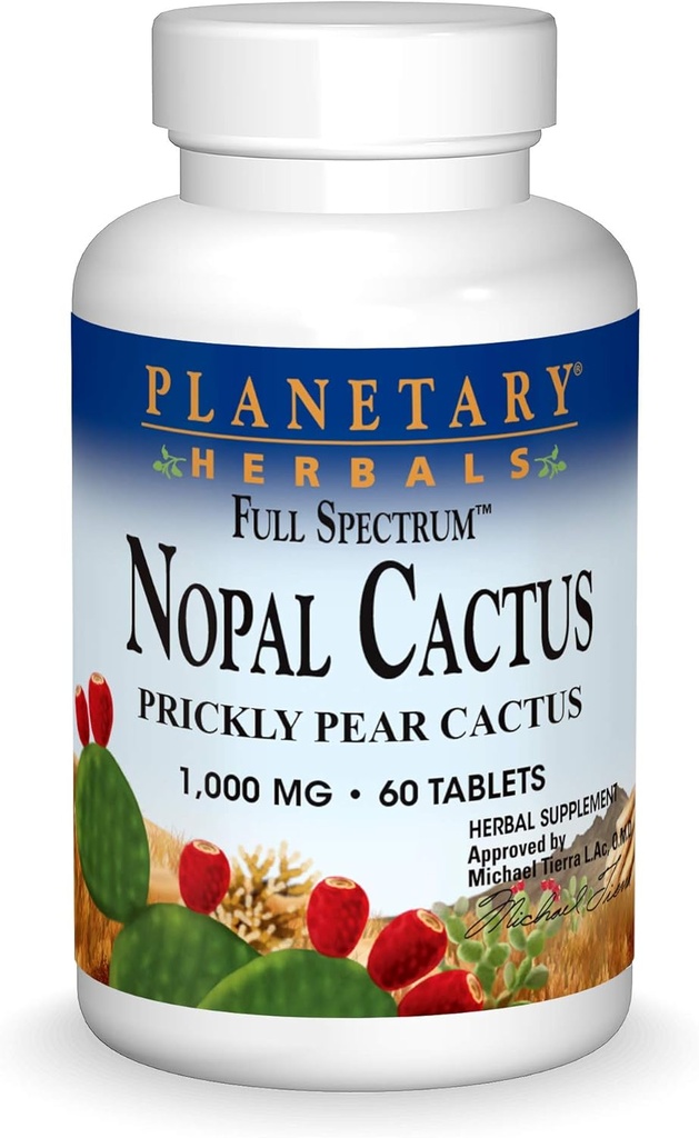Planetary Kräuter Vollspektrum Nopal Cactus 1000mg Prickly Pear Cactus Antioxidant - 100% natürlich - 60 Tabletten