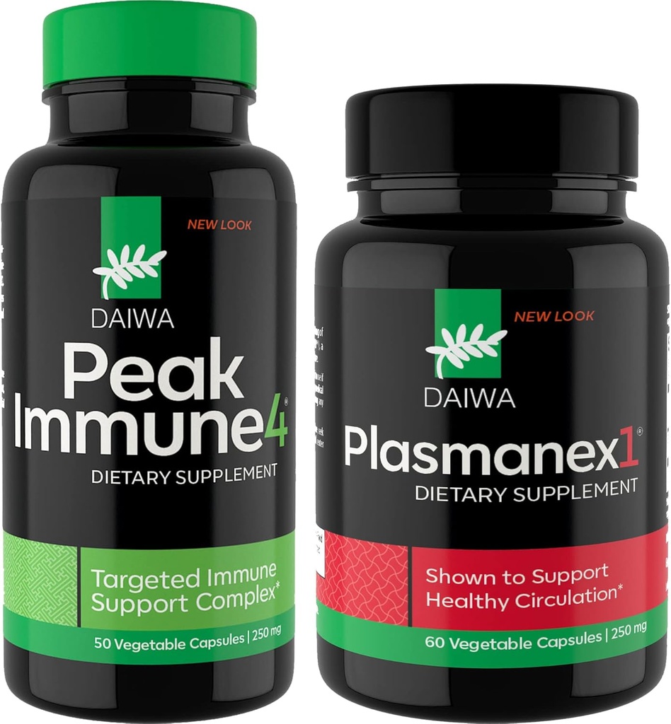 Daiwa Peak Immune 4 - Natural Immune System Booster + Daiwa Plasmanex 1 – Blood Circulation Supplement