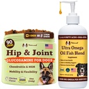 Natural Dog Company Canine Vitality Dog Vitamines and supplementes Bundle, Inclut (1) Hip and Joint Chews Supplément-90 pcs cosequin pour chiens, (1) Ultra Omega Fish Oil 16 Oz Omega 3 Fish Oil pour chiens