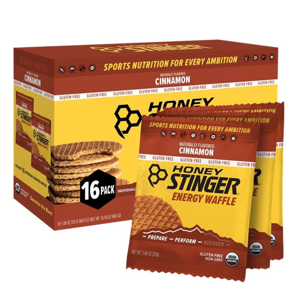Honey Stinger Organic Gluten Free Cinnamon Waffle, Energy Stroopwafel for Exercise, Endurance and Performance, Sports Nutrition for Home & Gym, Pre and Post Workout, Box of 16 Waffles, 16.96 Ounces