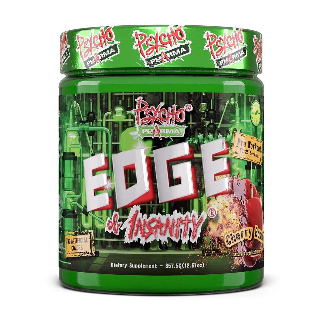 Psycho Pharma Strongest High Stim Preworkout Powder - Edge of Insanity - Intensive Pre Workout-Ergänzung für Pumpen, Stärke, Energie und Wohlfühlen. Rivalen Berühmte PWOs der Vergangenheit