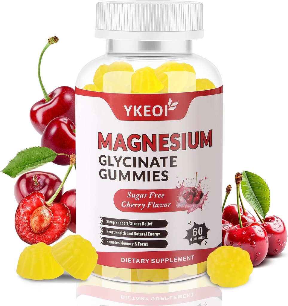 Magnésium Glycinat Gommies 500 Mg, Supplément Magnésium sans sucre Complexe triple Magnésium avec Malate 400 Mg, Citrate 400 Mg Ashwagandha 100 Mg Supplément de magnésium pour adultes - 60 Gummies