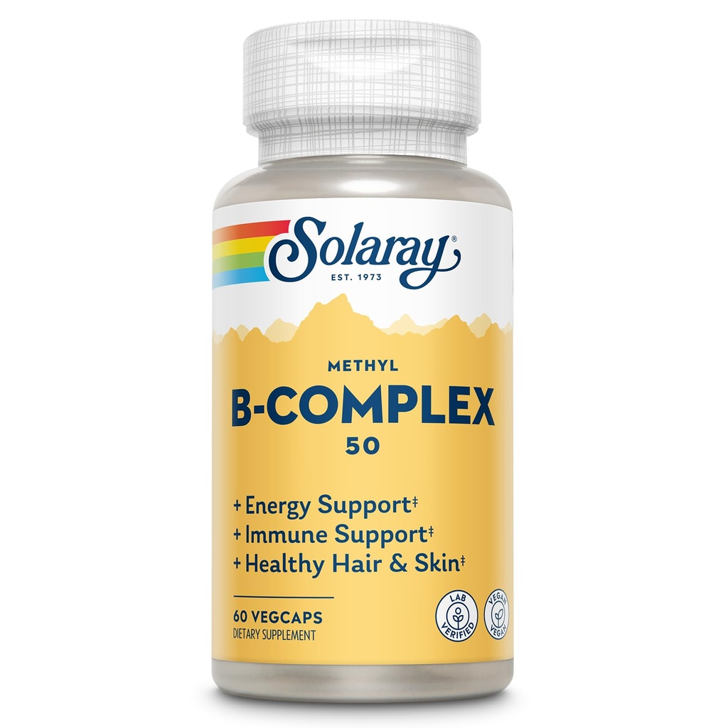 SOLARAY Methyl B Complex 50mg - Vitamin B Complex mit Vitamin B12, B6, B1, Folsäure, Biotin und mehr - Cellular Energy Supplements, Nerve Function Support - Vegan, 60-Day Garantie, 60 Servietten