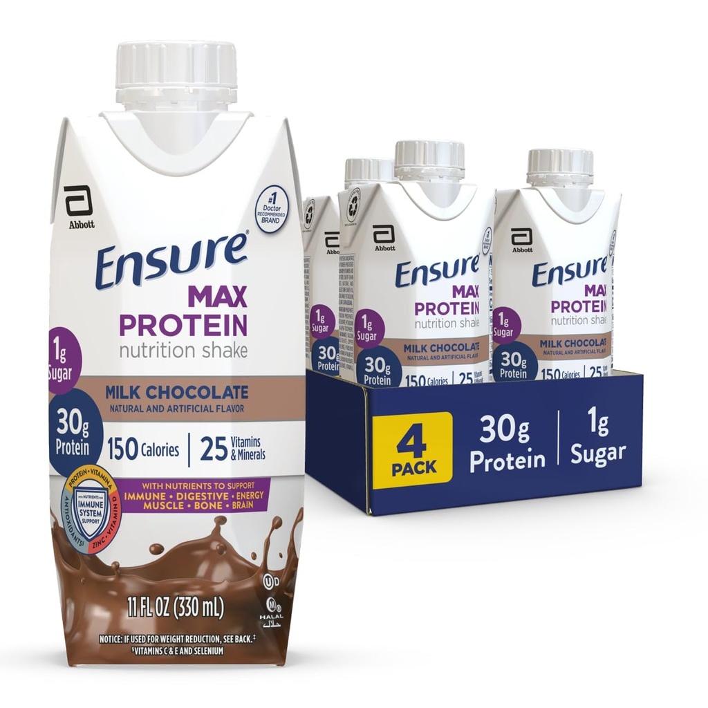 Vergewissern Sie sich Max Protein Milk Chocolate Nutrition Shake | 30g Protein, 1g Zucker, 4g Fiber Blend | 4 Pack