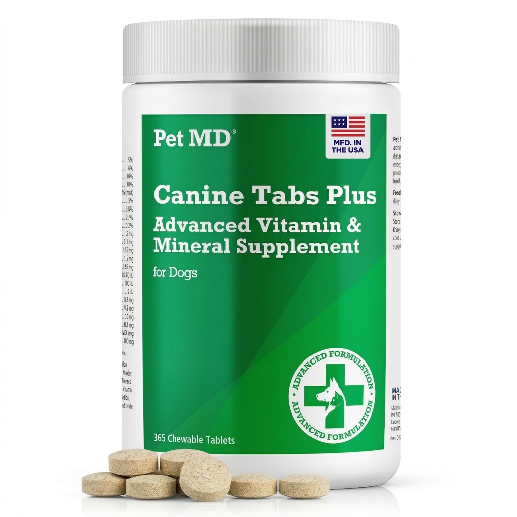 Pet MD - Canine Tabs Plus 365 Count - Fortgeschrittene Multivitamine für Hunde - Natürliche tägliche Vitamin- und Mineralnahrungsergänzung - lebende Flavored Chewable Tablets