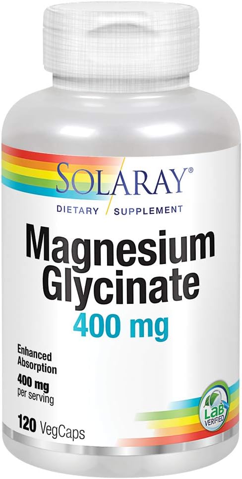 Solaray Magnesium Glycinate 400 mg | Gesunde Entspannung, Knochen & Herz-Kreislauf-Unterstützung (120 CT, 30 Servierungen)