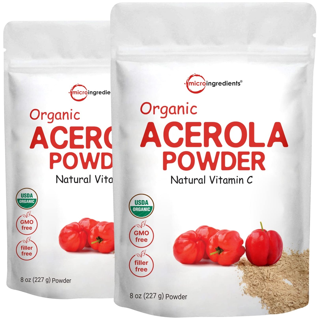 2 Pure USDA poudre de cerise acérola biologique, vitamine C naturelle et organique pour système immunitaire, 8 once, pas d'OGM, pas de gluten, Brésil Origine