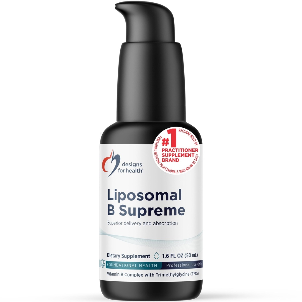 Designs für die Gesundheit Liposomal B Supreme - Liquid B Vitamin Complex mit überlegener Absorption - Folat, Vitamin B12, B6, Biotin, TMG + Mehr - Mundförderpumpe mit Zitrusgeschmack (50 Portionen / 1,7oz)
