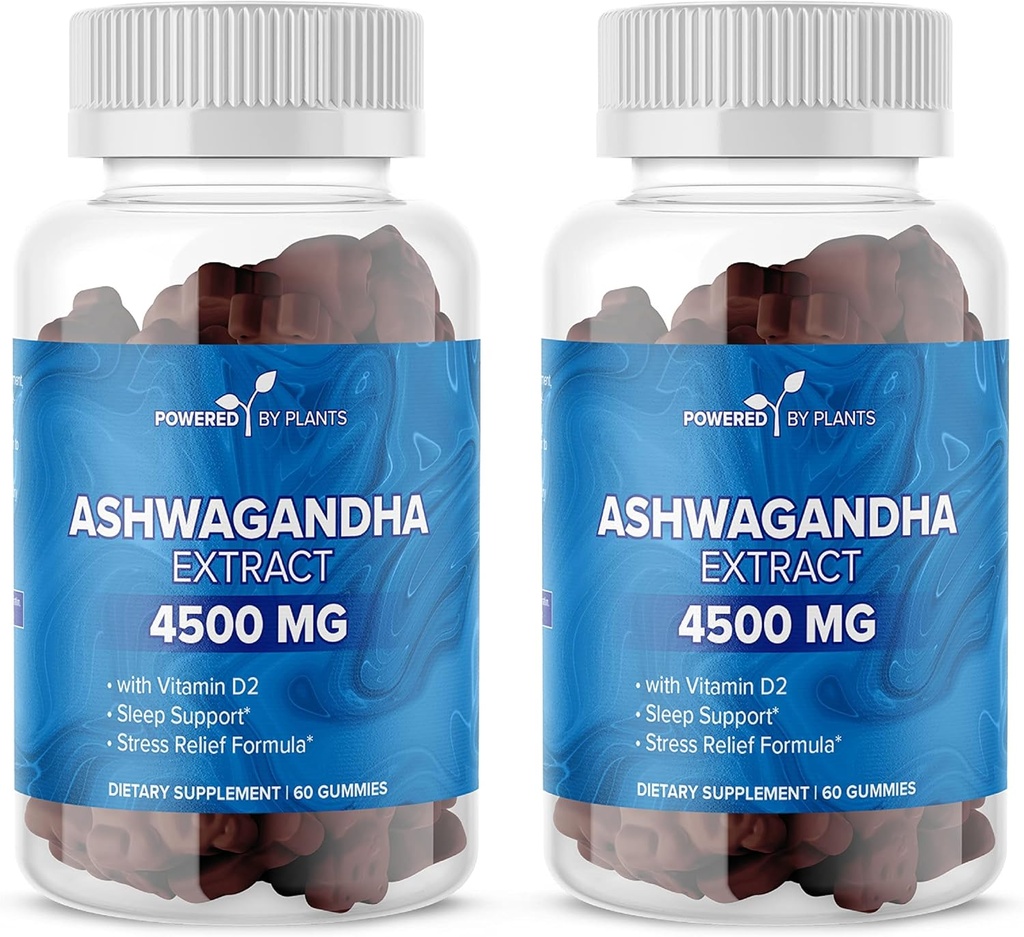 Ashwagandha Gummies - Qualité du sommeil, mémoire et soutien cognitif - Ashwagandha Gummies pour femmes et hommes Pack de 2, 60 portions