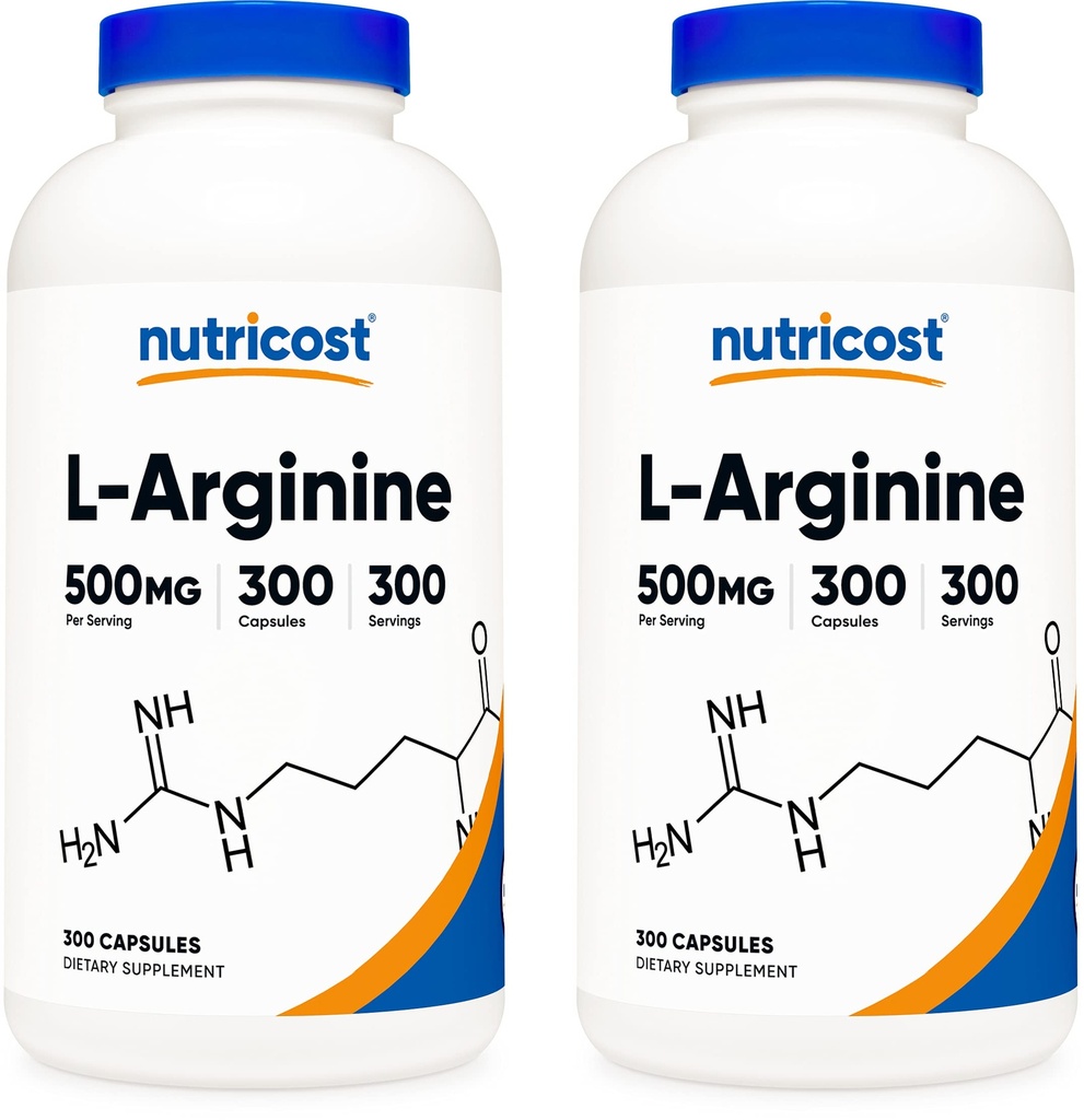 Nutricost L-Arginin 500mg, 300 Kapseln (2 Flaschen)