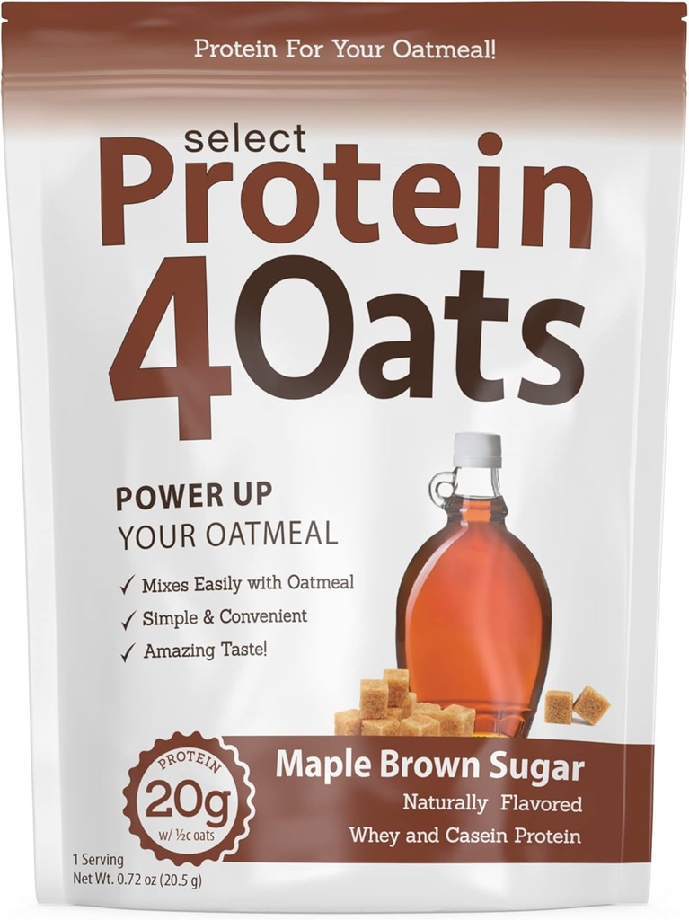 PEScience Protein4Oats, Powder to Make Amazing Tasting Protein Oatmeal, with Whey and Casein, Gluten Free, Maple Brown Sugar, 12 Servings