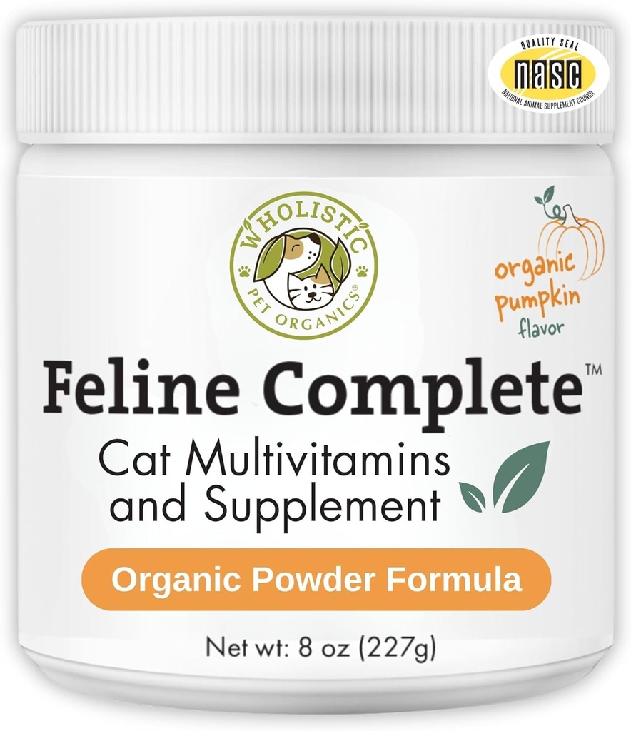 Pumpkine biologique complète Feline - 8 Oz - Poudre multivitamine et probiotique pour chats - Alimentation naturelle pour chats et soutien digestif