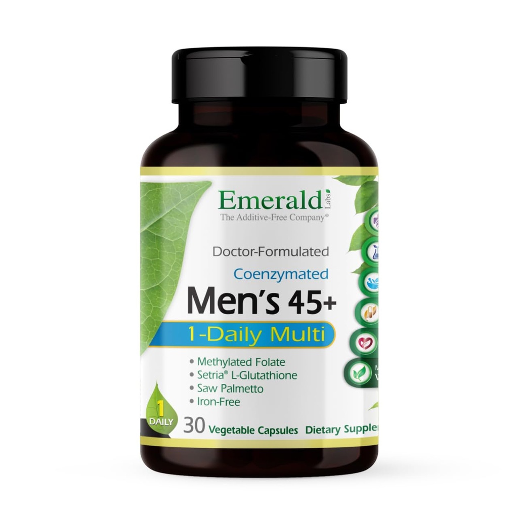 EMERALD LABS Herren 45+ 1-Daily Multi - Made with Saw Palmetto, Lycopene & More for Heart, Bone & Immune Support* - Glutenfrei - 30 Gemüsekapseln