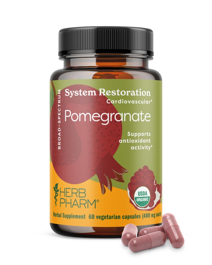 Kräuter Pharm USDA Bio Granatapfel Kapseln für Herz-Gesundheit Unterstützung | Antioxidante Aktivität Unterstützung & Herz-Gesundheits-Ergänzung Certified Bio Granatapfel Extrakt | 60 Vegan Kapseln 30 Tage Versorgung*