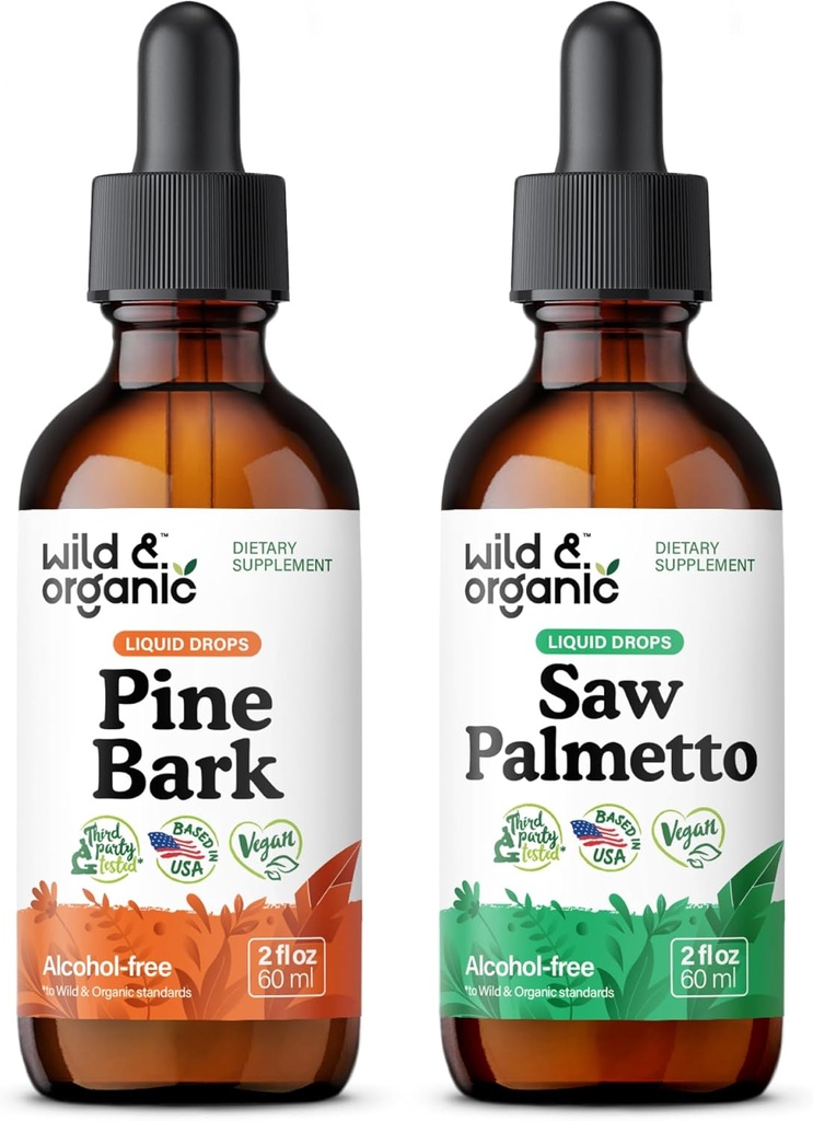 Teinture d'écorce de pin sauvage et biologique 2 fl oz & Saw Palmetto Teinture 2 fl oz