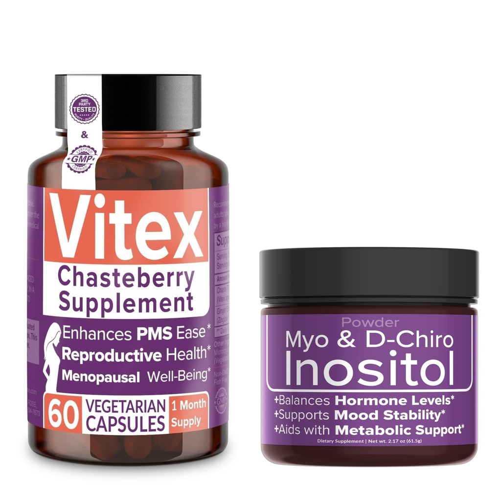 Rose intime Économisez 10% sur l'équilibre hormonal et le bien-être de la reproduction – Supplément de Chasteberry de Vitex + Poudre d'inositol de Myo & D-Chiro pour PCOS et soutien menstruel
