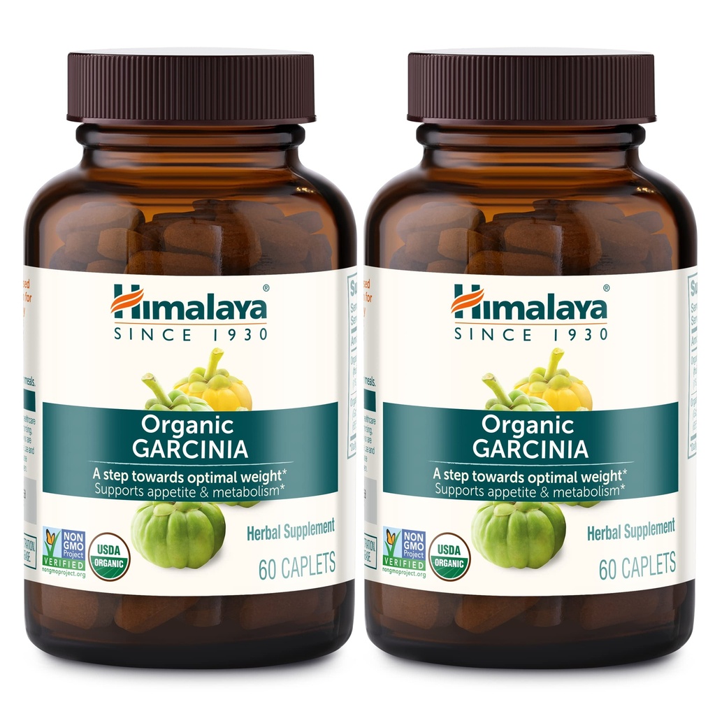 Supplément à base de plantes de l'Himalaya Bio Garcinia Cambogia, soutien de l'appétit, métabolisme lipidique, soutien du poids, USDA Organic, non-OGM, végétalien, 600 mg, 60 Caplets à base de plantes, 2 Pack