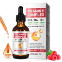 Vitamine B complexe liquide, Vitamine végétalienne B12 gouttes liquides de B12 méthylcobalamine de B1 Thiamine de B6 pyridoxine de B6 Folic de Niacine - B gouttes liquides complexes, soutien énergie, cerveau et cœur, 40 portions