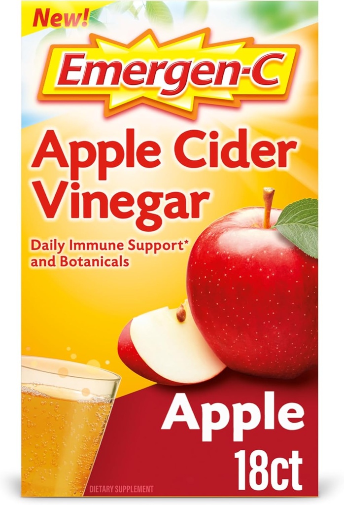 Emergen-C Apfel Apfelessig Vitamin C Fizzy Drink Mix, Nahrungsergänzungsmittel für Immununterstützung, Apfel - 18 Zähler