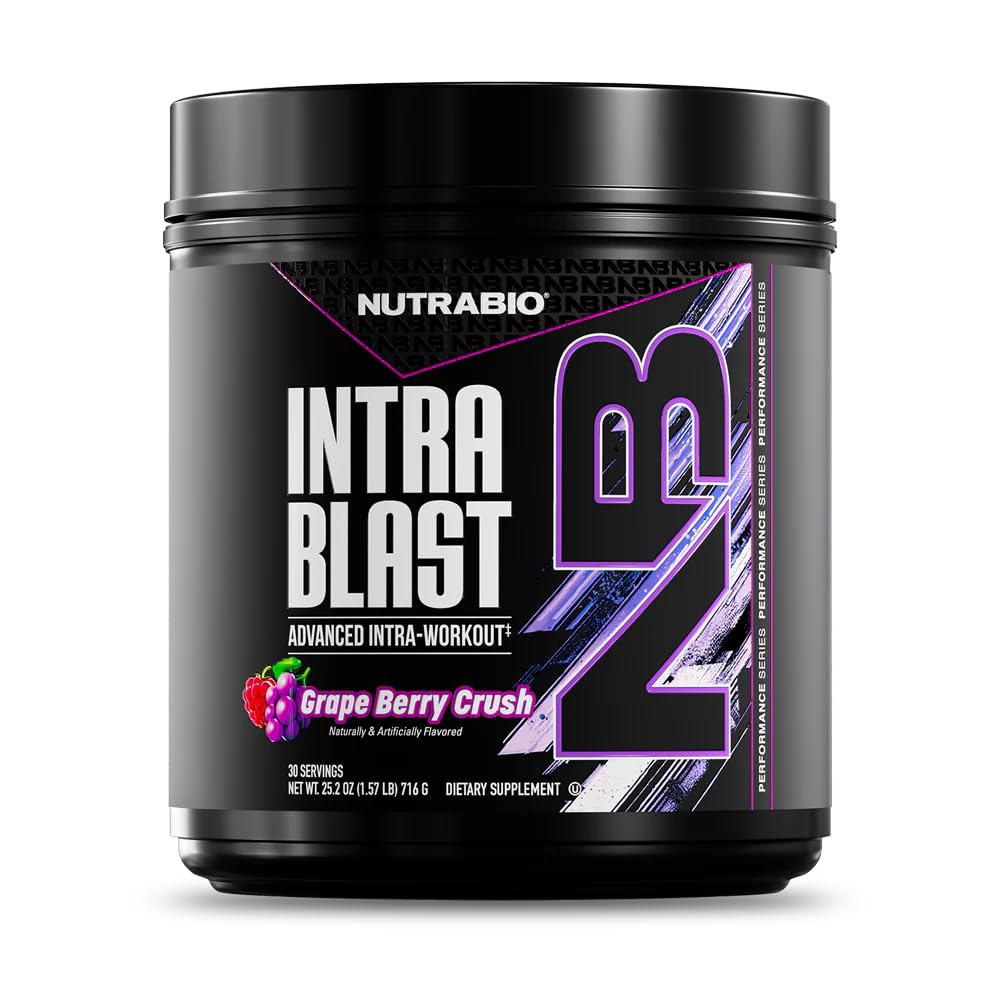NutraBio Intra Blast Bcaa Powder Amino Acid Supplement, Elektrolyt & Hydration Blend, Intra, Pre Workout & Muskel Erholung, 20g Eaa Aminosäuren Pulver, 5g Glutamin- Trauben Berry Crush, 30 Servieren
