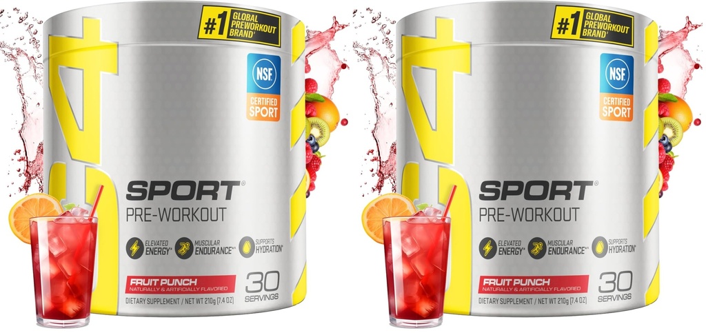 Cellucor C4 Sport Pre Workout Powder Fruit Punch - NSF zertifiziert für Sport | 30 Servierungen, Verpackung Mai Vary. (Pack von 2)