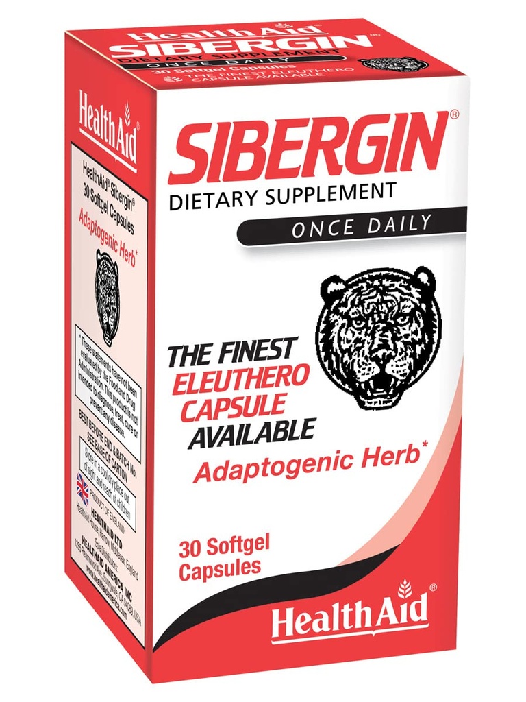 HealthAid Sibergin, Sibirische Eleuthero, 30ct, Einmal täglich, Weichgelkapseln hilft Stress und Müdigkeit zu bekämpfen, fördert Stamina und Ausdauer