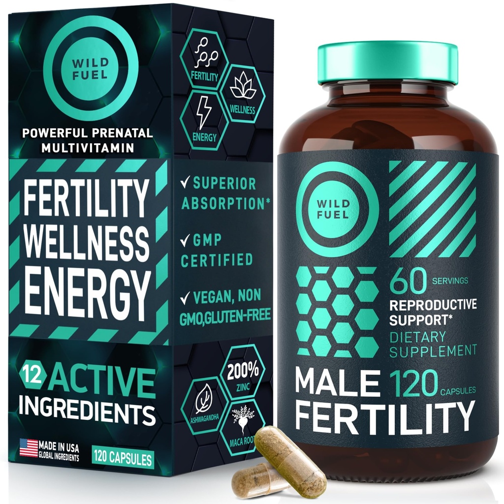 Suppléments de fertilité pour les hommes Vitamine prénatale - Maca Root, Ashwagandha, Zinc, Plus Naturals - Conception pour lui hommes Vitamines de fertilité et suppléments de soutien de la fertilité masculine - 120 capsules pour 2 mois