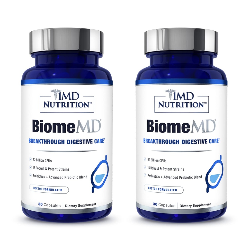 1MD Nutrition BiomeMD Probiotics | 62 Billion CFUs, 15 umfassende Strains - Pro & Prebiotics | Doctor-Formuliert für Verdauungs- und Immununterstützung | 60 Kapseln