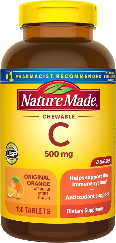 Natur gemacht Vitamin C 500 mg Chewables, Orange, 150 ct