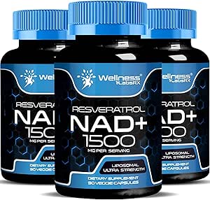 WELLNESS LABSRX NAD Supplement, 1500mg - Liposomal NAD+ Ergänzung mit Resveratrol, NAD Plus Boosting - Unterstützung Cellular Health & Healthy Aging - Ultra Strength Capsules, USA Made - 3 Pack