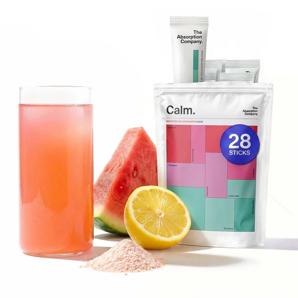 Mélange de boisson calme - Aide à la relaxation avec Magnésium, Ashwagandha, L-Theanine, & Vitamine D - Soutient Cortisol règlement et l'humeur pour les hommes et les femmes - Pastèque Lemonade Saveur 28 bâtons