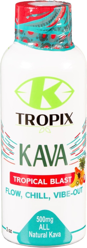 K-Tropix Kava Shot Tropical Blast - 500mg Wellness Shots pour promouvoir la détente et réduire l'inquiétude - Kava boisson - Worry, tension, supplément de soulagement de la souche - 1 paquet