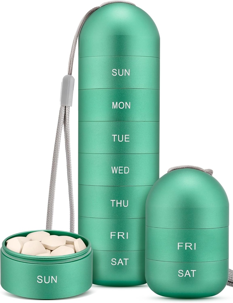 Zannaki Metal Moisture Proof Wöchentliche Pille Organizer, stapelbare Aluminiumlegierung BPA Kostenlose Reise Wandern 7 Tage Pille Box Fall Wasserdicht und große Anteil Pillen, Vitamine, Fischöl, Ergänzungen
