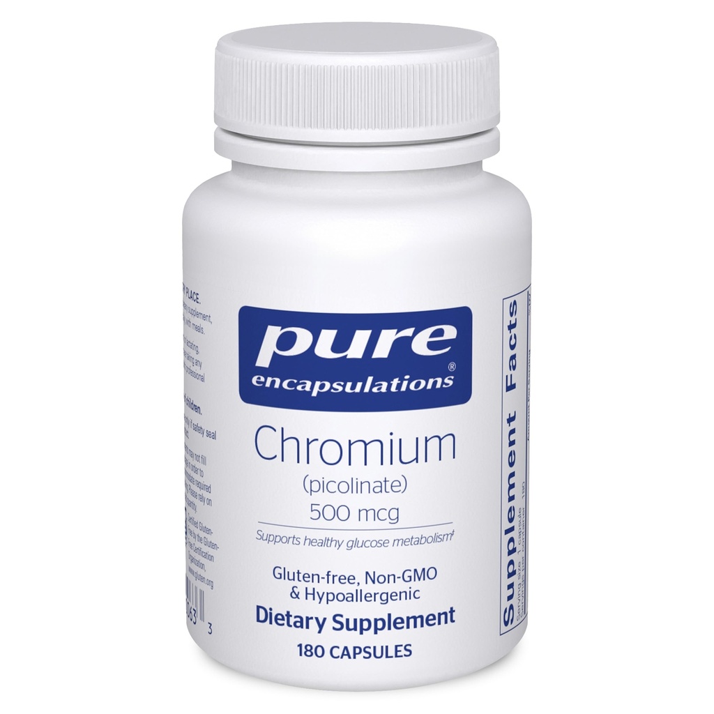 Encapsulations pures Chromium (Picolinate) 500 mcg - pour le métabolisme des lipides et des glucides* - Supplément minéral - Supplément supérieur à l'absorption Chromium - Sans végane et sans gluten - 180 capsules