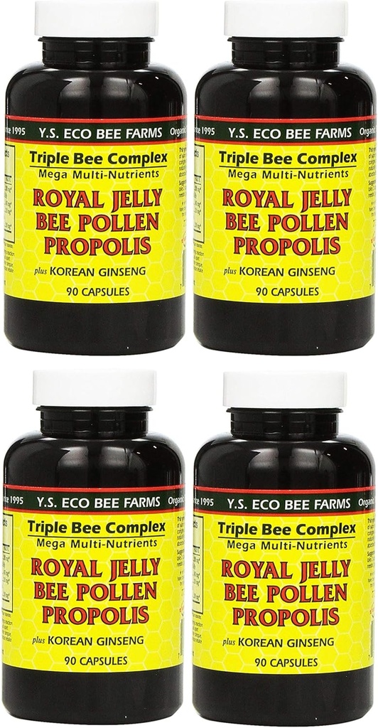 Y.S. Eco Bee Farms, (4 Pack) Royal Jelly, Bee Pollen, Propolis, Plus Korean Ginseng, 90 Kapseln