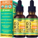 (2 Pack) Bio Vitamin D3 K2 Tropfen mit MCT Öl Omega 3, maximale Stärke Vitamin D Flüssigkeit 5000 IU, keine Füllstoffe, Non-GMO Flüssigkeit D3 für schnellere Absorption und Immununterstützung (Pineapple, 2 Fl Oz)