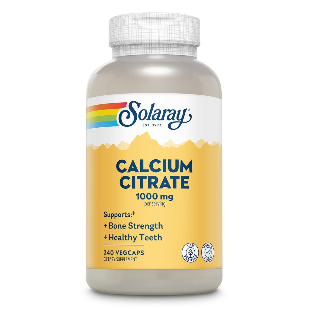 Solaray Kalzium Citrate 1000mg - Chelat Kalziumergänzung - unterstützt Knochenfestigkeit und gesunde Zähne - leicht zu digest - 60-Tage Garantie, Vegan - 60 Servierungen, 240 VegCaps